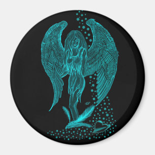 Imán Ángel perdido en el amor, diseño negro y verde
