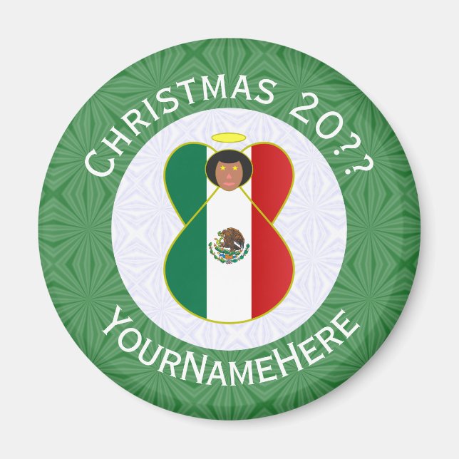 Imán Angel Personalizado Navidades de Bandera de México (Frente)