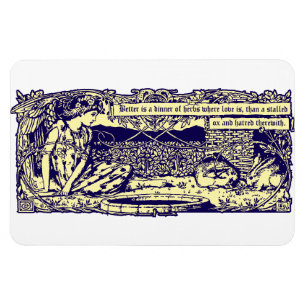 Imán Ángel y conejos en un jardín de flores con pancart