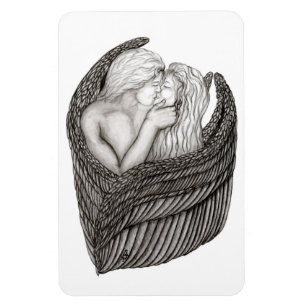 Imán Angels Kissing , diseño en blanco y negro