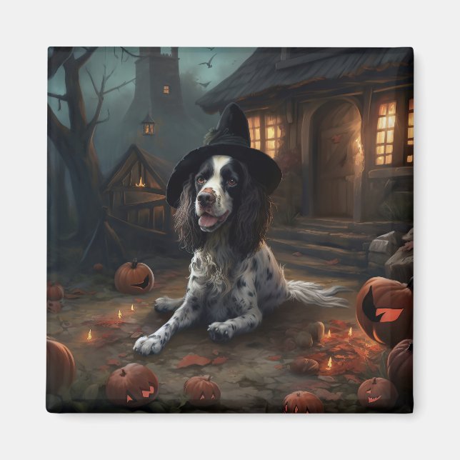 Imán Anglo Springer Spaniel calabazas Halloween Scary (Frente)