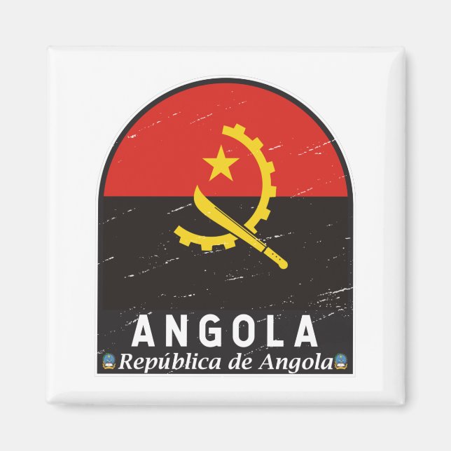 Imán Angola Bandera Emblema de mal gusto cosecha (Frente)