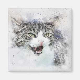 Imán Angry Kitty Resumen Acuarela
