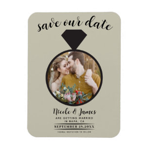 Imán Anillo de Boda Beige Caqui Foto Save the Date