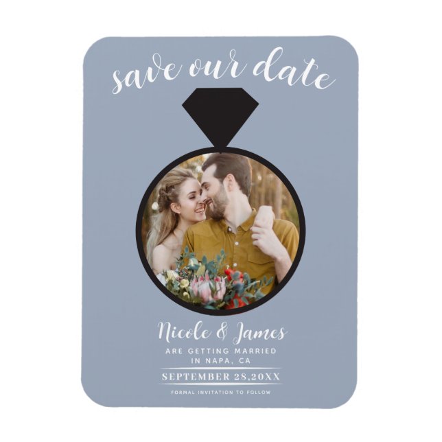 Imán Anillo de Boda Dusty Blue Foto Save the Date (Vertical)