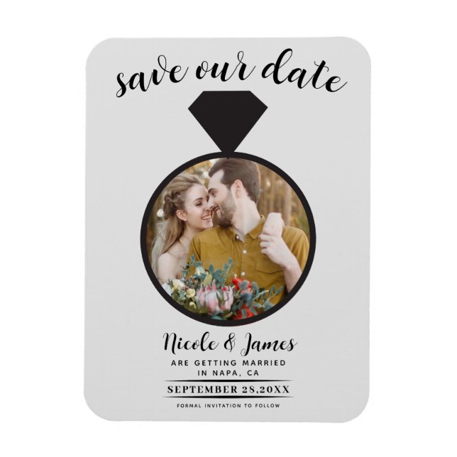 Imán Anillo de Boda Gris Claro Foto Save the Date (Vertical)