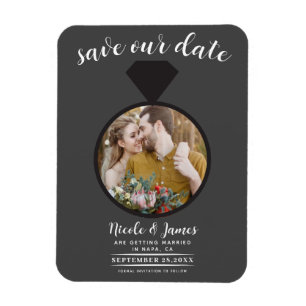 Imán Anillo de Boda Gris Oscuro Foto Save the Date