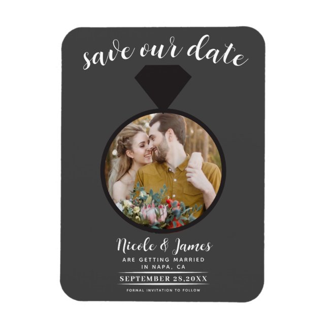 Imán Anillo de Boda Gris Oscuro Foto Save the Date (Vertical)