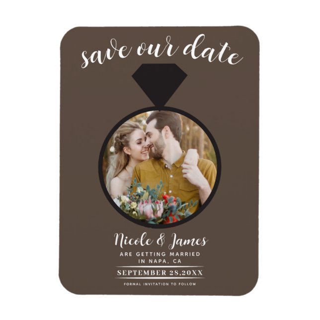 Imán Anillo de boda marrón mediano Foto Save the Date (Vertical)