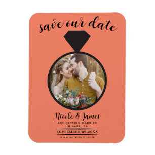 Imán Anillo de boda naranja salmón Foto Save the Date