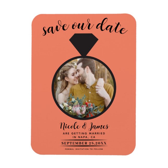 Imán Anillo de boda naranja salmón Foto Save the Date (Vertical)