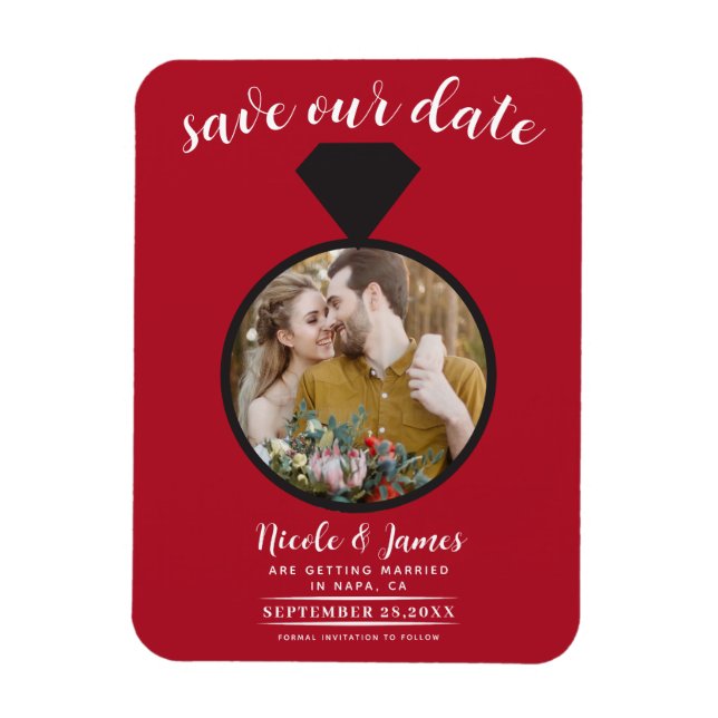 Imán Anillo de boda rojo Foto Save the Date (Vertical)
