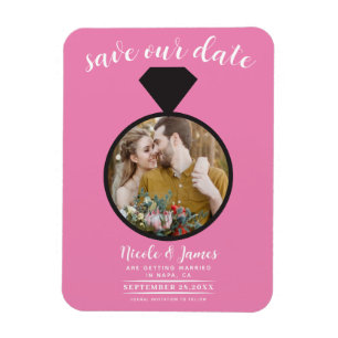 Imán Anillo de Boda Rosa Chicle Foto Save the Date