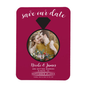 Imán Anillo de Boda Rosa Frambuesa Foto Save the Date