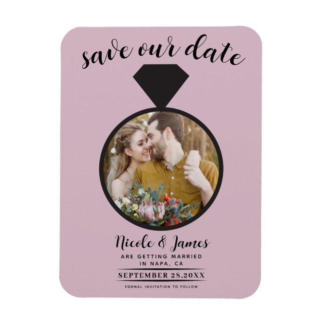 Imán Anillo de Boda Rosa Polvoriento Foto Save the Date (Vertical)
