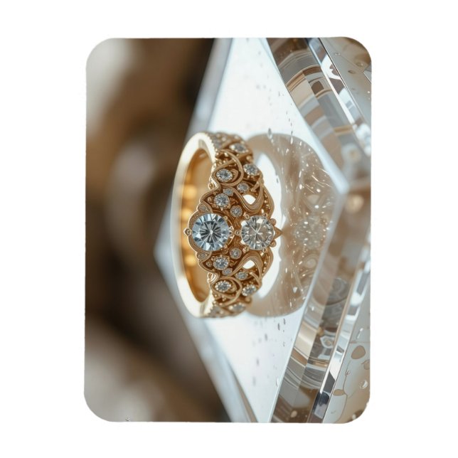 Imán anillo de diamante brillante de oro (Vertical)