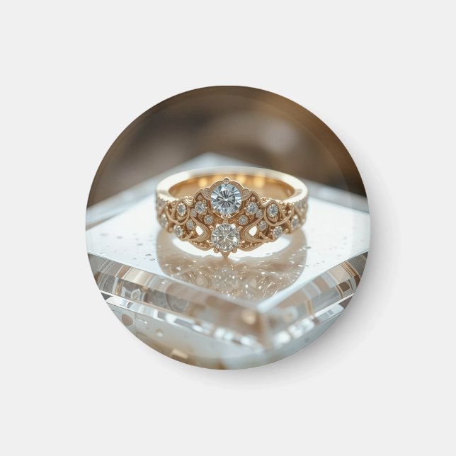 Imán anillo de diamante brillante de oro (Frente)