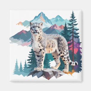 Imán Animal De Arte De Leopardo De Nieve En El Majestuo