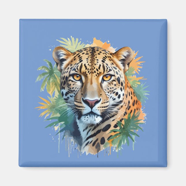 Imán Animal De Arte Del Vector De Leopardo En La Natura (Frente)