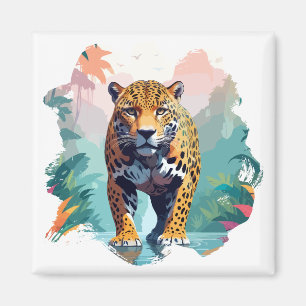Imán Animal De Arte Del Vector De Leopardo En La Natura
