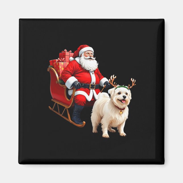 Imán Animal Dog Lover Santa Sleigh Maltese Reindeer Chr (Frente)