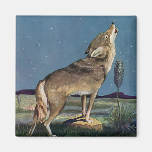 Imán Animal salvaje vintage, lobo aullando a la luna