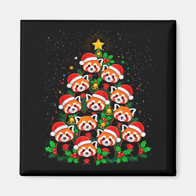 Imán Animal Xmas Tree Santa Hat Red Panda Christmas  (Frente)