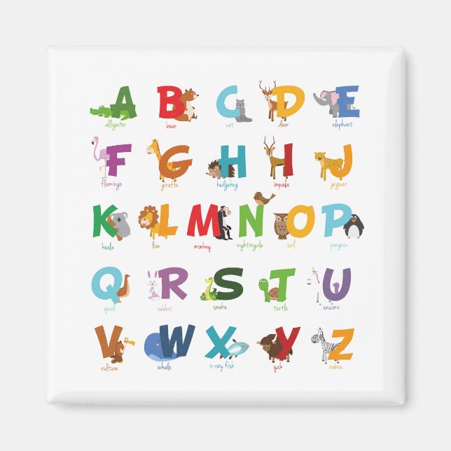 Imán Animales alfabetos ilustrados (Frente)