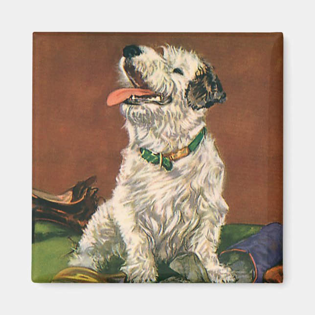 Imán Animales Antiguos, Cachorro Adorable de Terrier Mo (Frente)