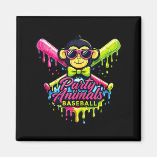 Imán animales de fiesta béisbol mono divertido camiseta