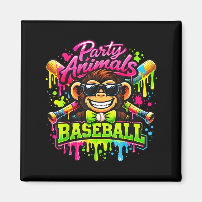 Imán Animales de fiesta meme béisbol mono divertido  (Frente)