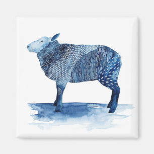 Imán Animales de granja azul cobalto - Ovejas
