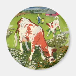 Imán Animales de granja de vintage, vacas con granjero