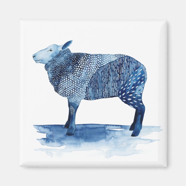 Imán Animales de la Granja Azul de Cobalto - Oveja (Frente)