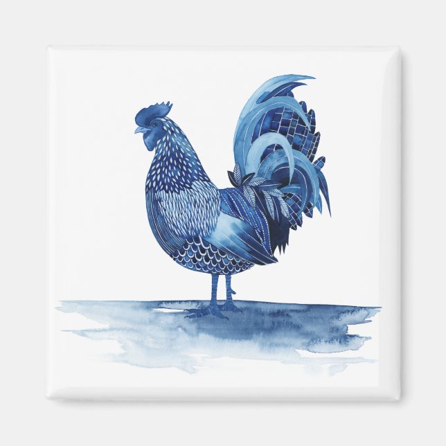 Imán Animales de la Granja Azul de Cobalto - Rooster (Frente)
