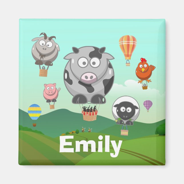 Imán Animales de la granja de globos de aire caliente N (Frente)