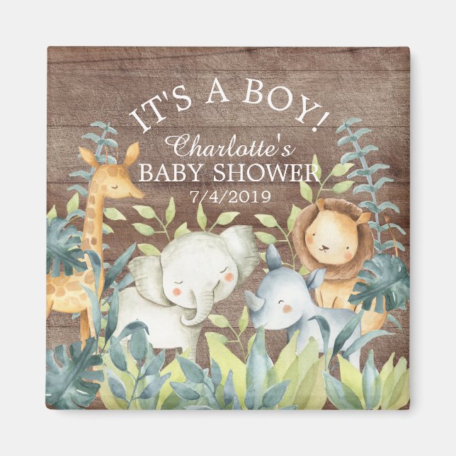 Imán Animales de la jungla rústica Baby Shower favorece (Frente)