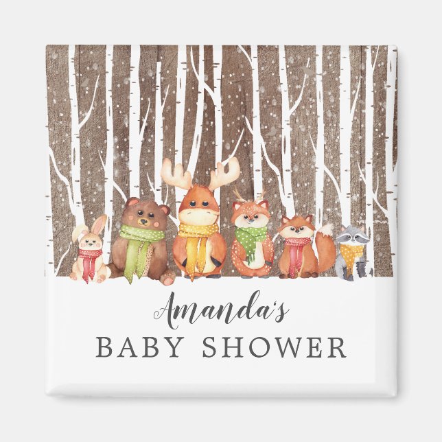 Imán Animales de Winter Woodland Baby Shower Favor Magn (Frente)