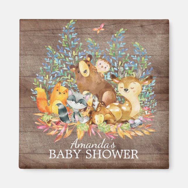 Imán Animales de Woodland Baby Shower Neutral Favor Mag (Frente)
