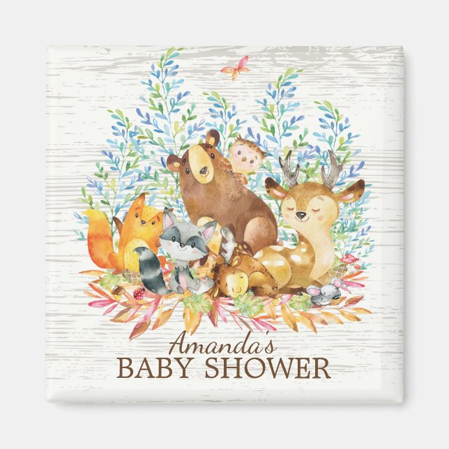 Imán Animales de Woodland Baby Shower Neutral Favor Mag (Frente)
