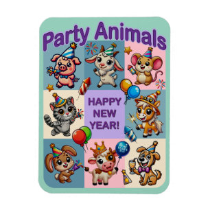 Imán Animales fiestas "Feliz Año Nuevo"