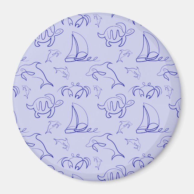 Imán Animales marinos y patrón de dibujo de una línea (Frente)