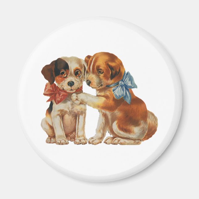 Imán Animales Mascotas de época, cachorros de amor con  (Frente)