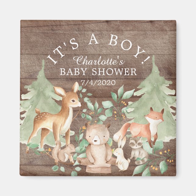 Imán Animales rústicos de Woodland Baby Shower favorece (Frente)
