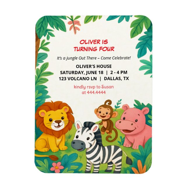 Imán Animales Safari Invitación de cumpleaños Niños fle (Vertical)