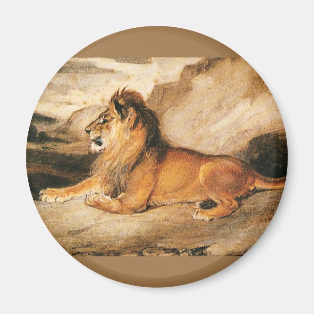 Imán Animales salvajes de época, león africano en la sa (Frente)