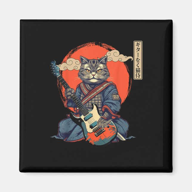Imán Anime Cat Japonés Samurai Tattoo Kawaii Ninja Gui (Frente)