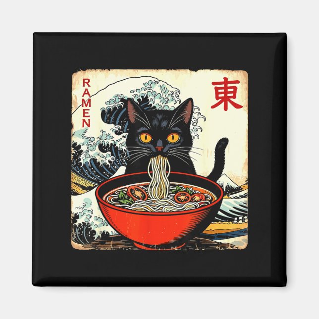 Imán Anime Cat Ramen Japanese Funny Graphic Tees Kawaii (Frente)