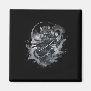 Imán Anime japonés, gato samurai, estética de guerrero 