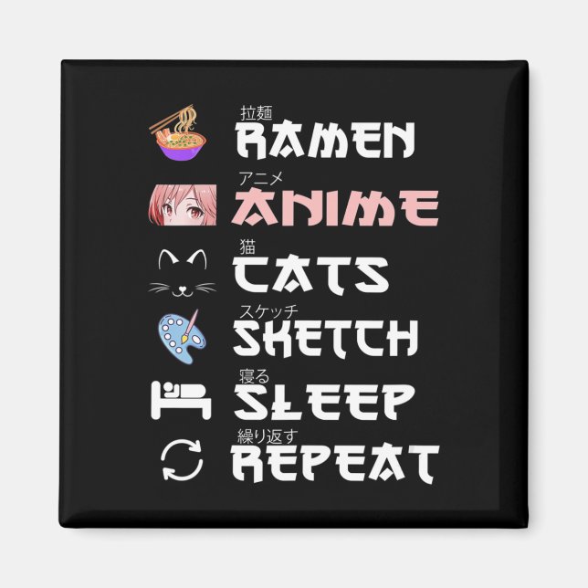 Imán Anime japones ramen dibujando al gato Anime Lover  (Frente)